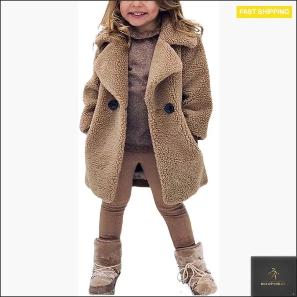 Faux Fur Teddy Long Coat Toddler Kids Winter Fleece Jacket Warm Outwear